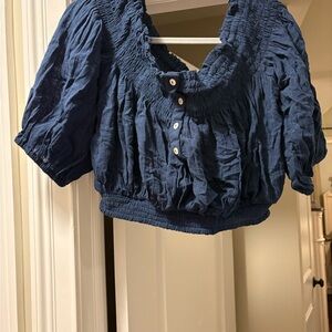 WE THE FREE Free People Navy Blue Off Shoulder Top Shirt Size Small